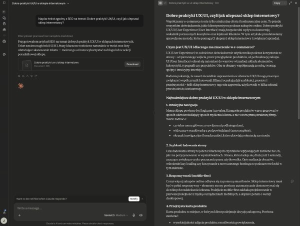 Gotowy wpis blogowy wygenerowany przez AI. Źródło: Claude.ai