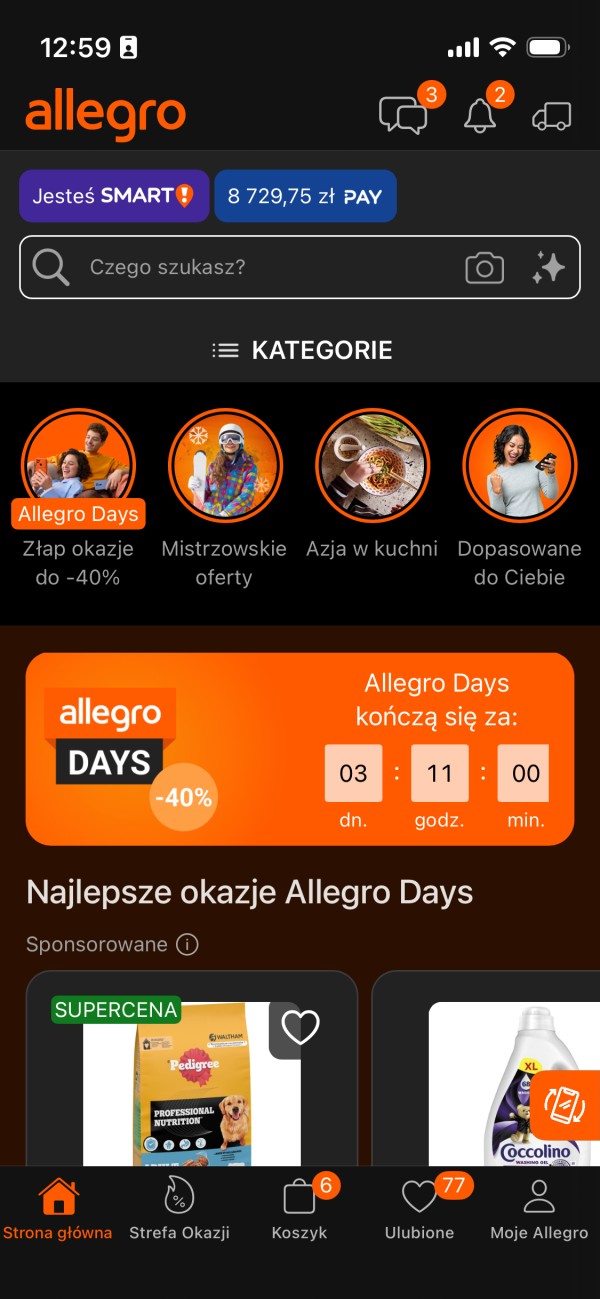 Aplikacja e-commerce dostosowana do systemu iOS. Źródło: Allegro.pl
