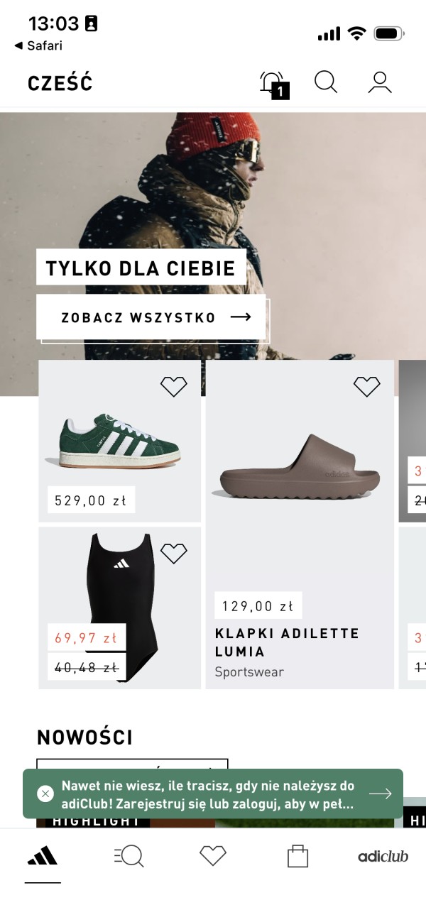 Aplikacja sklepu 5 Aplikacja mobilna sklepu internetowego wykorzystująca lokalizację. Źródło: Adidas.pl