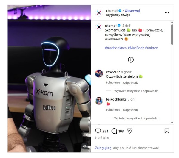 Automatyzacja DM na Instagramie powiązana z promocją nowego MacBooka. Źródło: Instagram