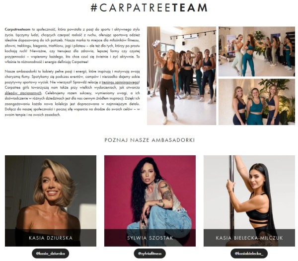 Marka sportowa podkreśla, że współpracuje z influencerkami reprezentującymi rozmaite podejścia do aktywnego stylu życia. Źródło: Carpatree