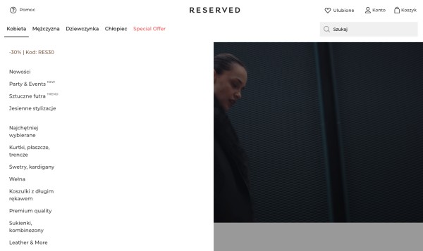 Jesienny listing zgodny merchandisingiem produktów sezonowych. Źródło: Reserved.com