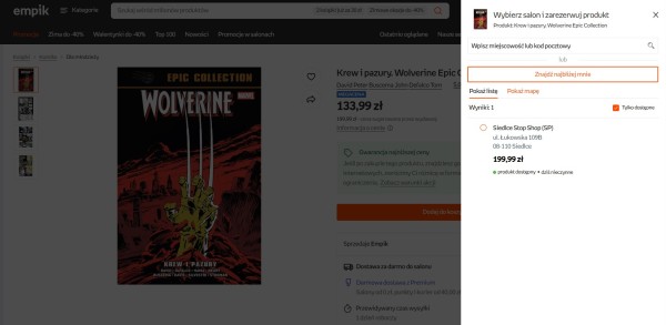 Rezerwacja i zakup produktu w sklepie stacjonarnym oznacza wydanie ponad 60 zł więcej w porównaniu z zamówieniem online, na które trzeba czekać do kilku dni w zależności od terminu wysyłki. Źródło: Empik