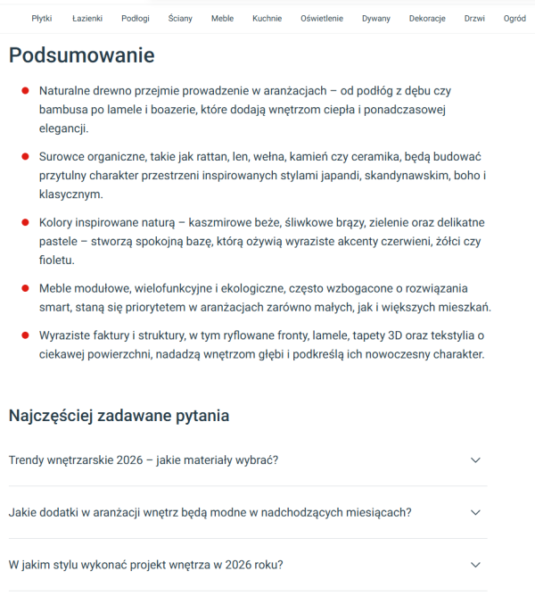 FAQ odpowiadające na pytania użytkowników na etapie wyboru produktu pomagają budować kontekst wykorzystywany przez systemy AI. Źródło: Komfort.pl