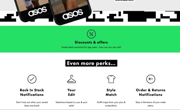 Funkcje sztucznej inteligencji na stronie internetowej ASOS. Źródło: Xgentech.net