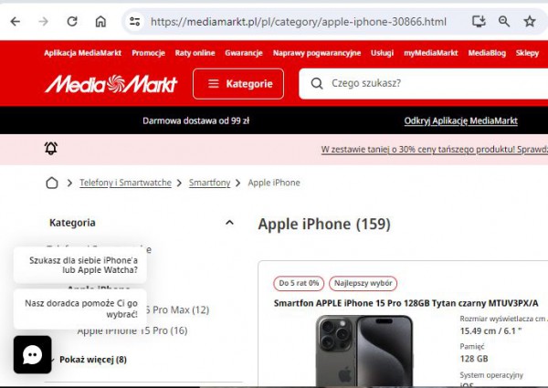 Nazwa „Apple iPhone” z menu okruszkowego powinna prowadzić wyłącznie do adresu URL widocznego w pasku przeglądarki.