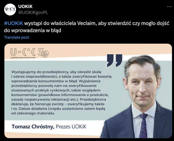 Marka Veclaim straciła dobrą opinię, gdy internautka odkryła, że ubrania reklamowane jako „Made in Poland” pochodzą z Chin 1/2