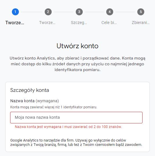 Tworzenie konta dla sklepu internetowego w Google Analytics. 
