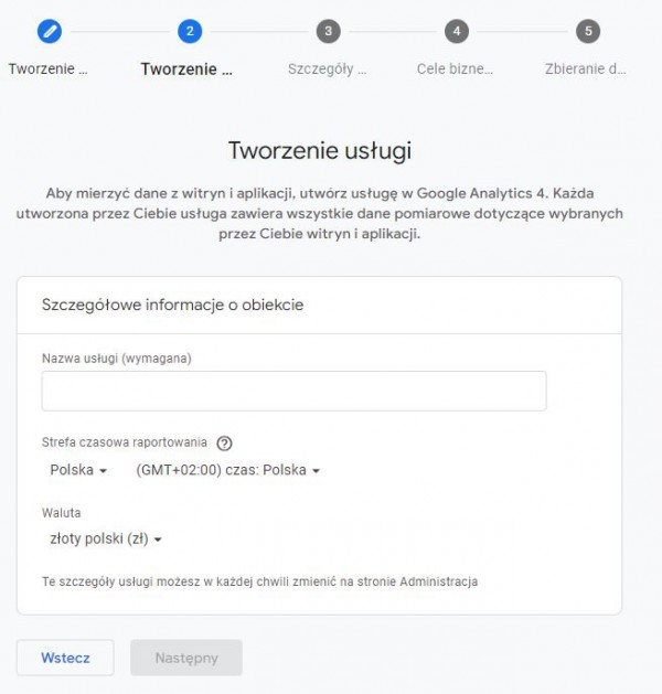 Tworzenie usługi w Google Analytics dla e-commerce.