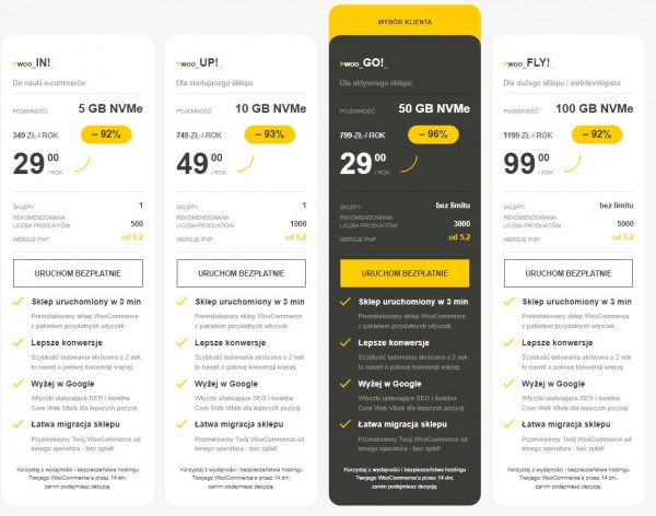 Koszt hostingu dla sklepu internetowego postawionego na WooCommerce.