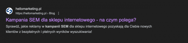 Nagłówek i opis rekordu Google związane z elementami meta. 