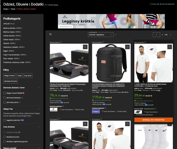 Sponsorowane oferty sprzedaż na Allegro. Źródło: Allegro.pl