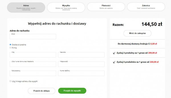 Klient sklepu internetowego nie może zobaczyć form wysyłki, dopóki nie poda danych adresowych.