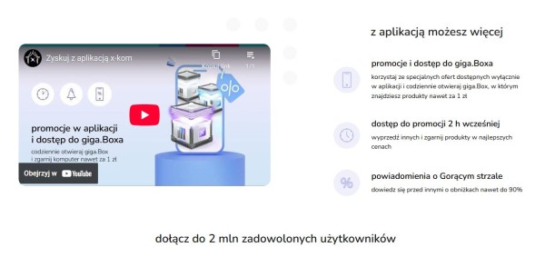Sklep internetowy x-kom przygotował landing prezentujący atuty aplikacji mobilnej dla nowych użytkowników. Źródło: x-kom