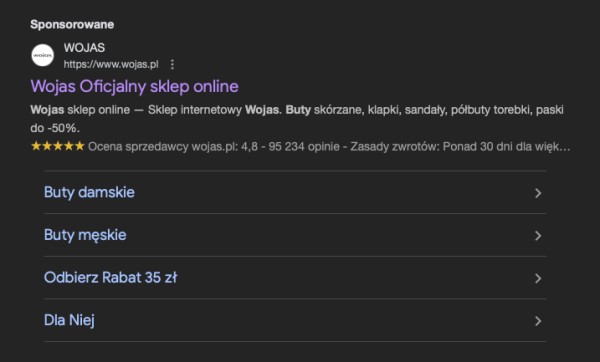 opinie o sklepie 2 Opinie o sklepie w wynikach Google Ads. Źródło: Google.pl
