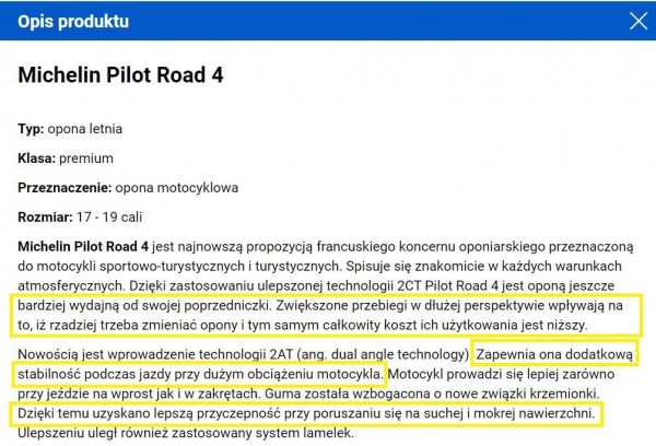 Opis nowego modelu opony koncentruje się na dodatkowych korzyściach dla użytkowników – szczególnie korzystających z poprzedniej wersji.