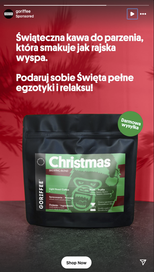 Płatna reklama na Instagramie w formacie stories.