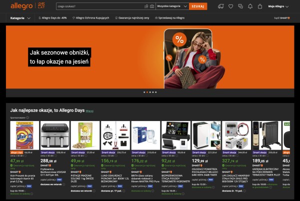 Strona główna najpopularniejszego marketplace’u w Polsce. Źródło: Allegro.pl