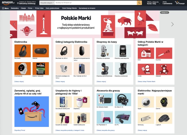 Najpopularniejszy marketplace w Polsce o zasięgu międzynarodowym. Źródło: Amazon.pl