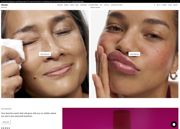 Z Shopify korzystają globalne brandy. Źrodło: Glossier.com