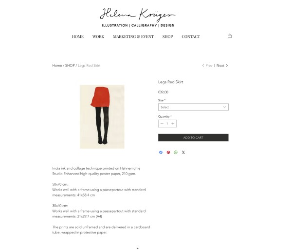 Prosty sklep internetowy w Wix. Źródło: Helenakruger.com