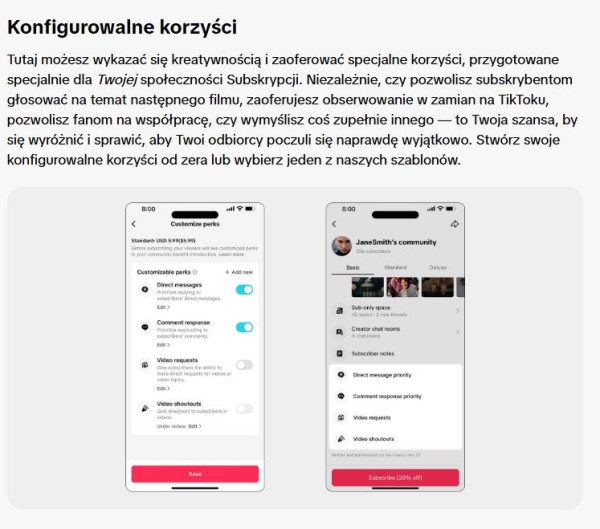 Model subskrypcyjny na TikToku pozwala na utworzenie strefy VIP dla klientów sklepu internetowego. Źródło: TikTok