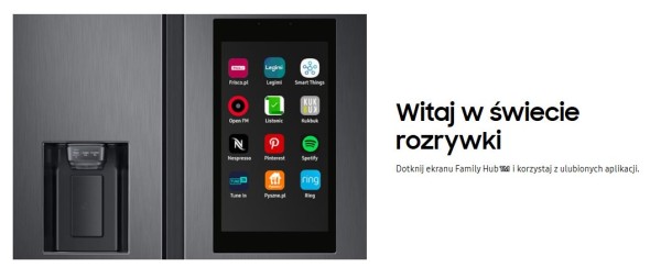 Inteligentne lodówki zapewniają dostęp do aplikacji mobilnych, w tym umożliwiających planowanie zakupów. Stąd już niedaleko do wdrożenia voice commerce… w kuchni. Źródło: Samsung