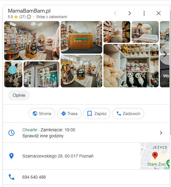 Wizytówka Google Moja Firma dla sklepu internetowego i stacjonarnego.