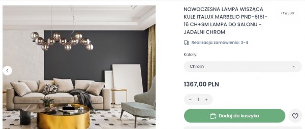 Zdjęcie produktowe przedstawiające lampę wiszącą w aranżacji inspirującej klientów.