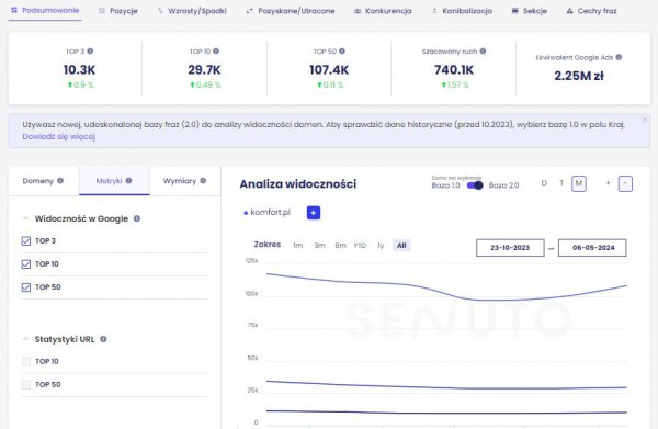 Analiza widoczności sklepu internetowego w narzędziu SEO.