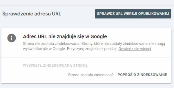 Sprawdzenie adresu URL sklepu internetowego w indeksie Google. 