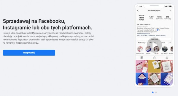 Pierwszy krok w ramach uruchomienia sprzedaży na Facebooku.