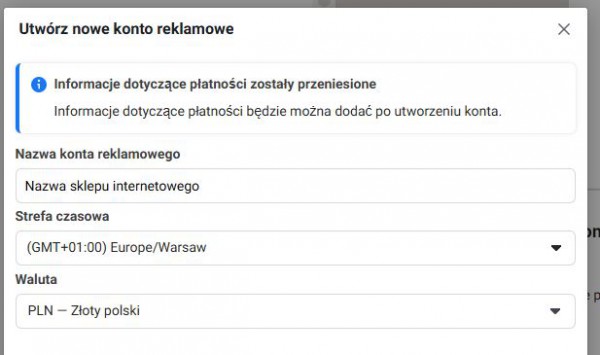 Tworzenie konta reklamowego w Menedżerze reklam w Meta Business Suite